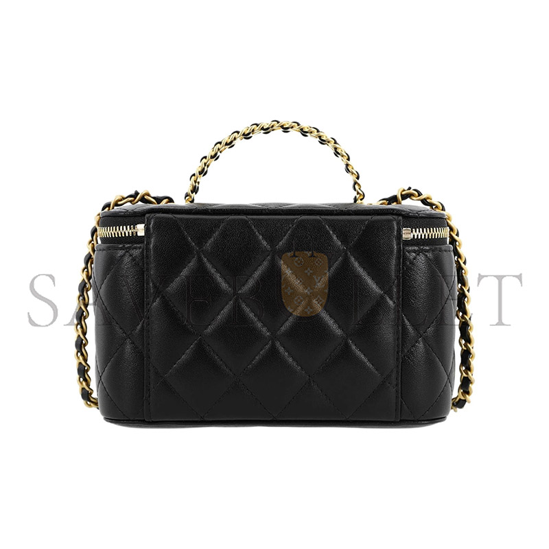 CHANEL BLACK ARGYLE LAMBSKIN COSMETIC BAG WITH GOLD HARDWARE AP3663 (16*10*9cm)